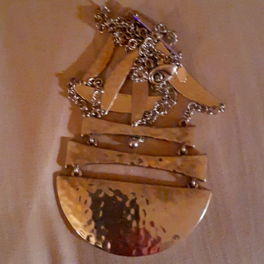 Long sterling silver ornamental necklace